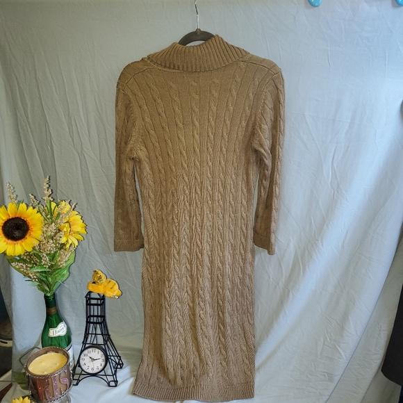 310- Calvin Klein Cable knit Faux Wrap Sweater dress shawl neck  long sleeve - Picture 5 of 14